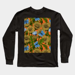 Dandelion meadow on orange Long Sleeve T-Shirt